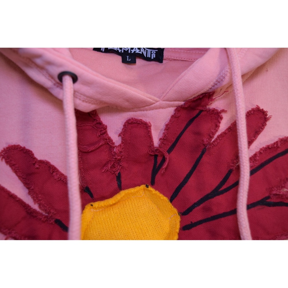 Rare Streetwear FLAMANTI Sewn Red Daisy Hoodie Sweatshirt MENS L Pink Salmon - Picture 3 of 16